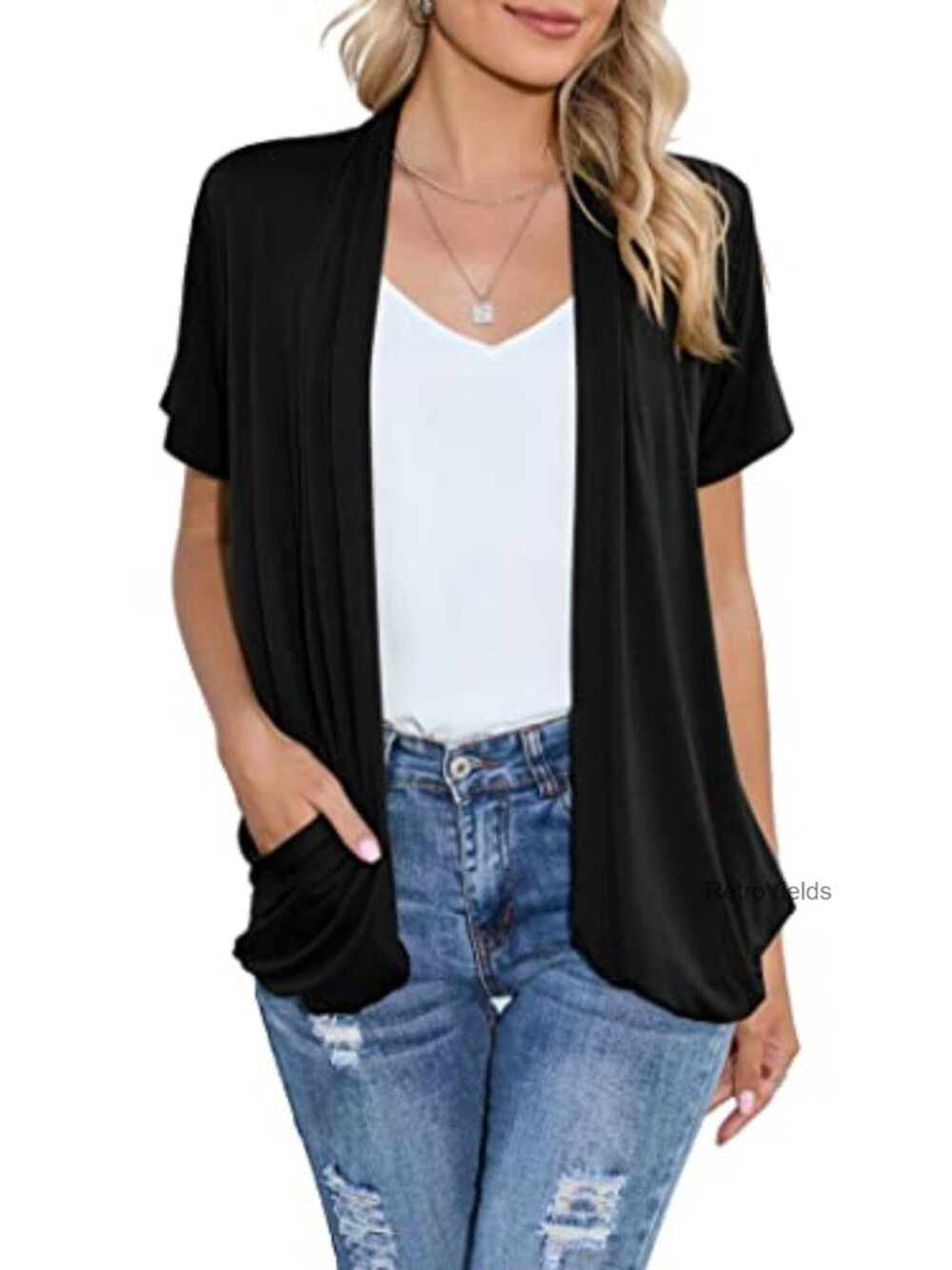 Lightweight Open Front Ruffle Kimono Cardigan with Pockets